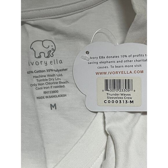 Ivory Ella Save the Elephants Womens White Tank Top Shirt NEW Size Medium - Picture 7 of 9
